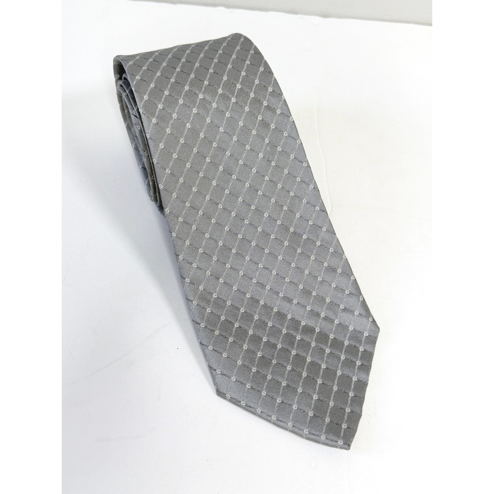Dior Necktie Mens One Size Grey Geometric Silk Hand Made France Luxury Tie